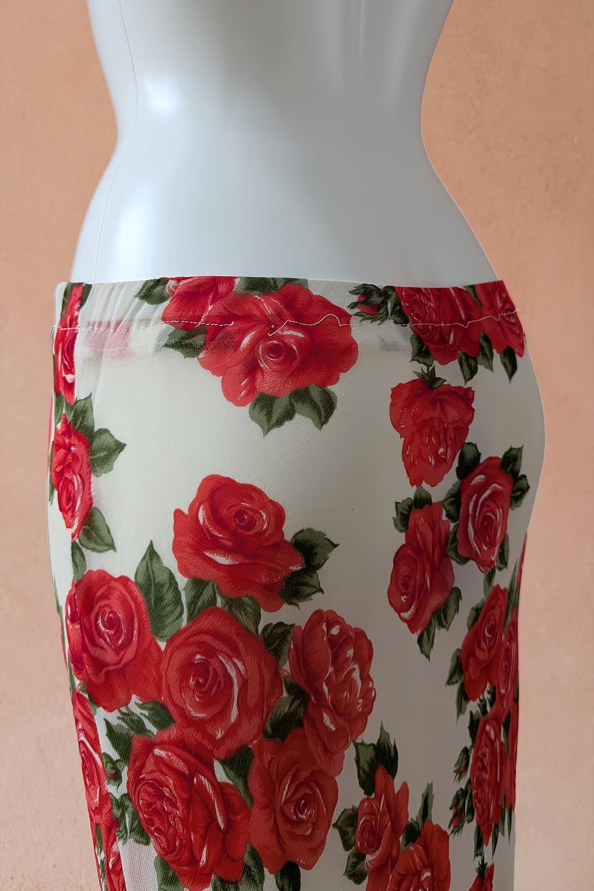 The Red Rose Print Viscose Maxi Skirt