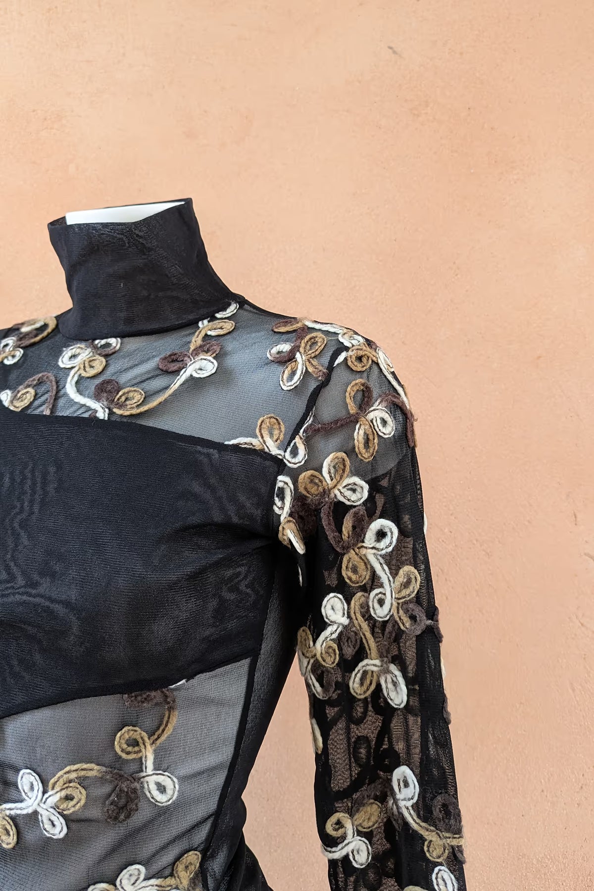 The Black Embroidered Mesh Top