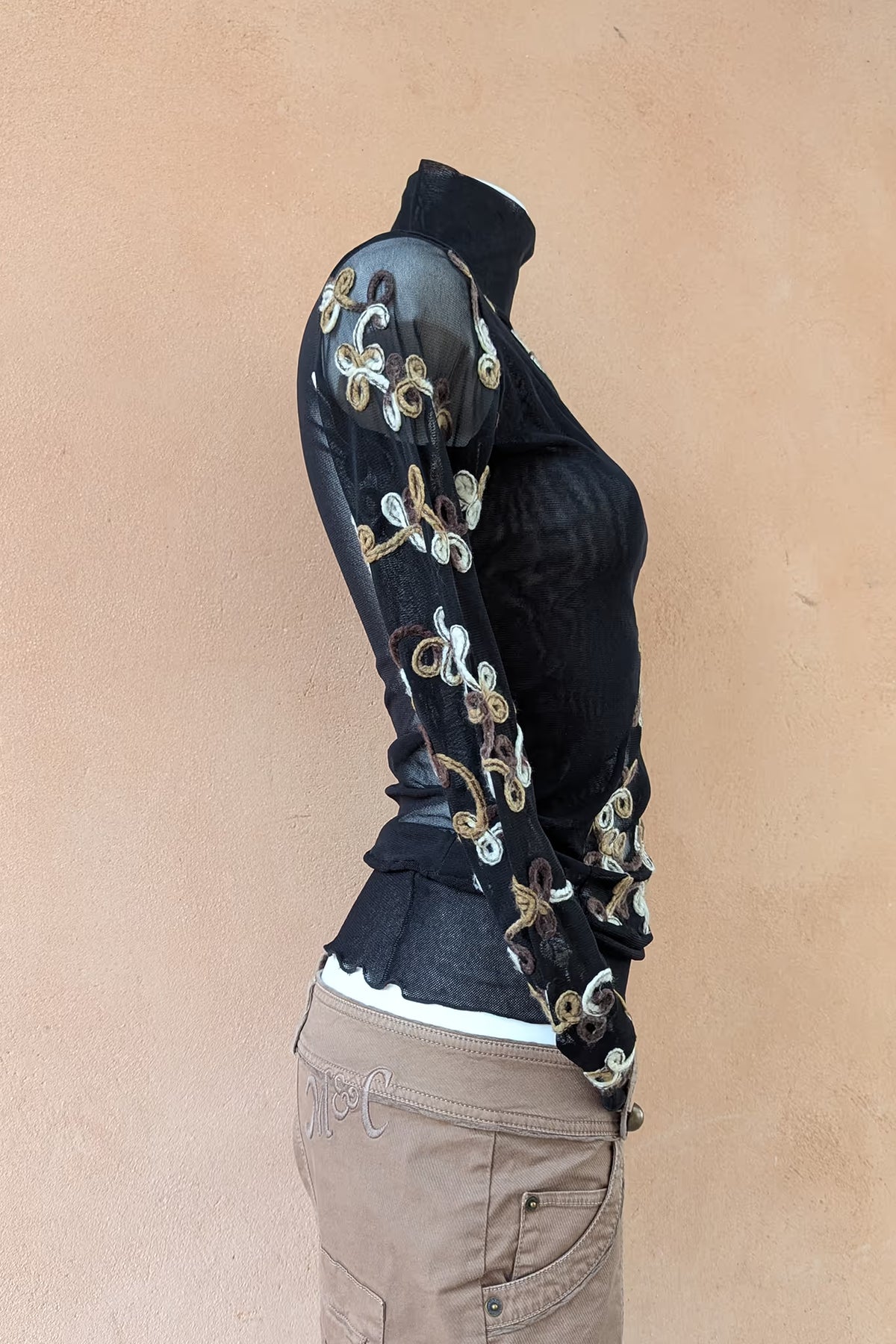 The Black Embroidered Mesh Top