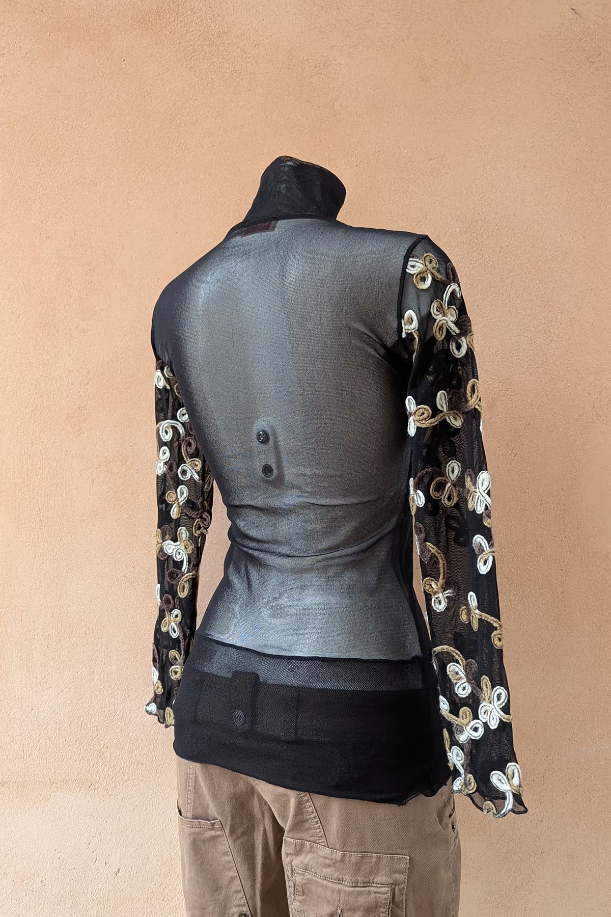 The Black Embroidered Mesh Top