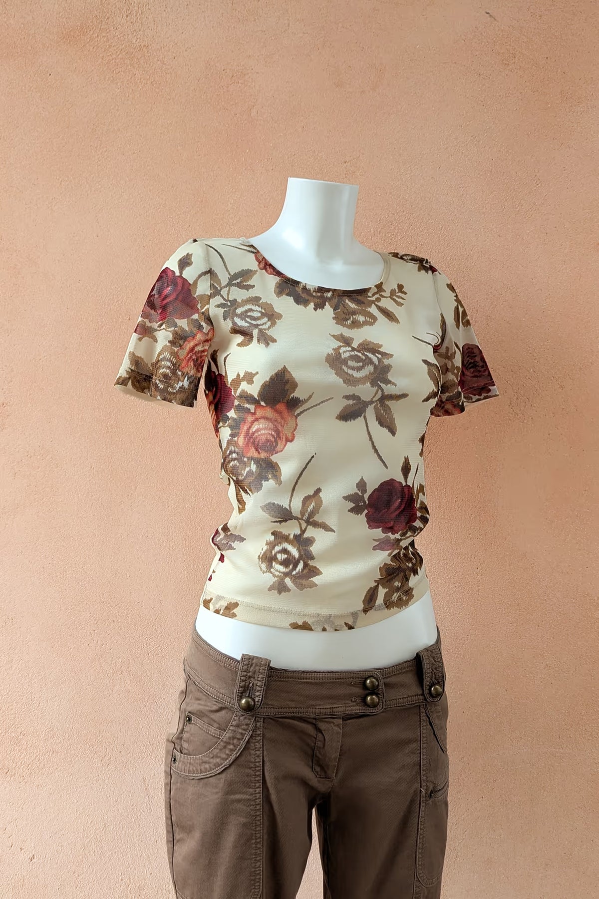 The Cream Rose Print Mesh Top