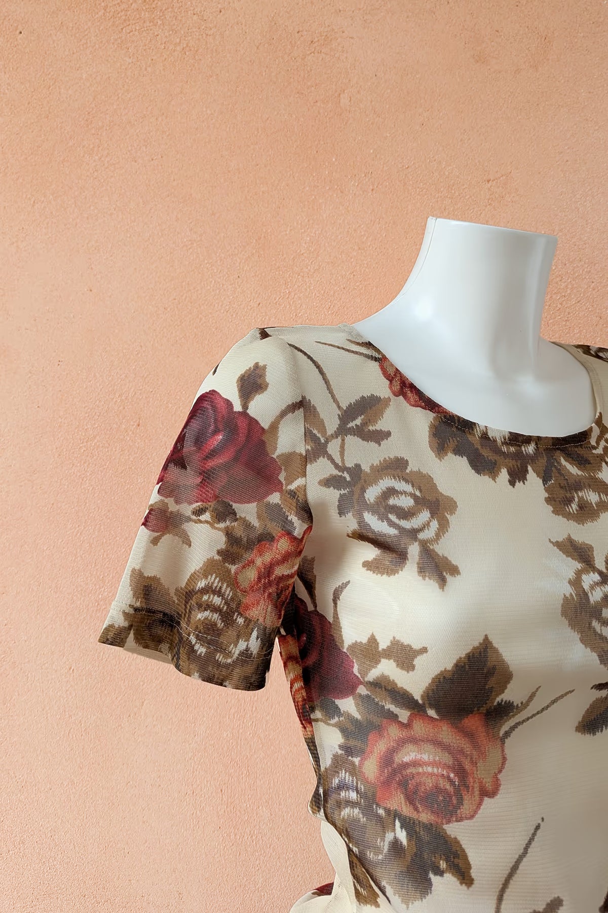 The Cream Rose Print Mesh Top
