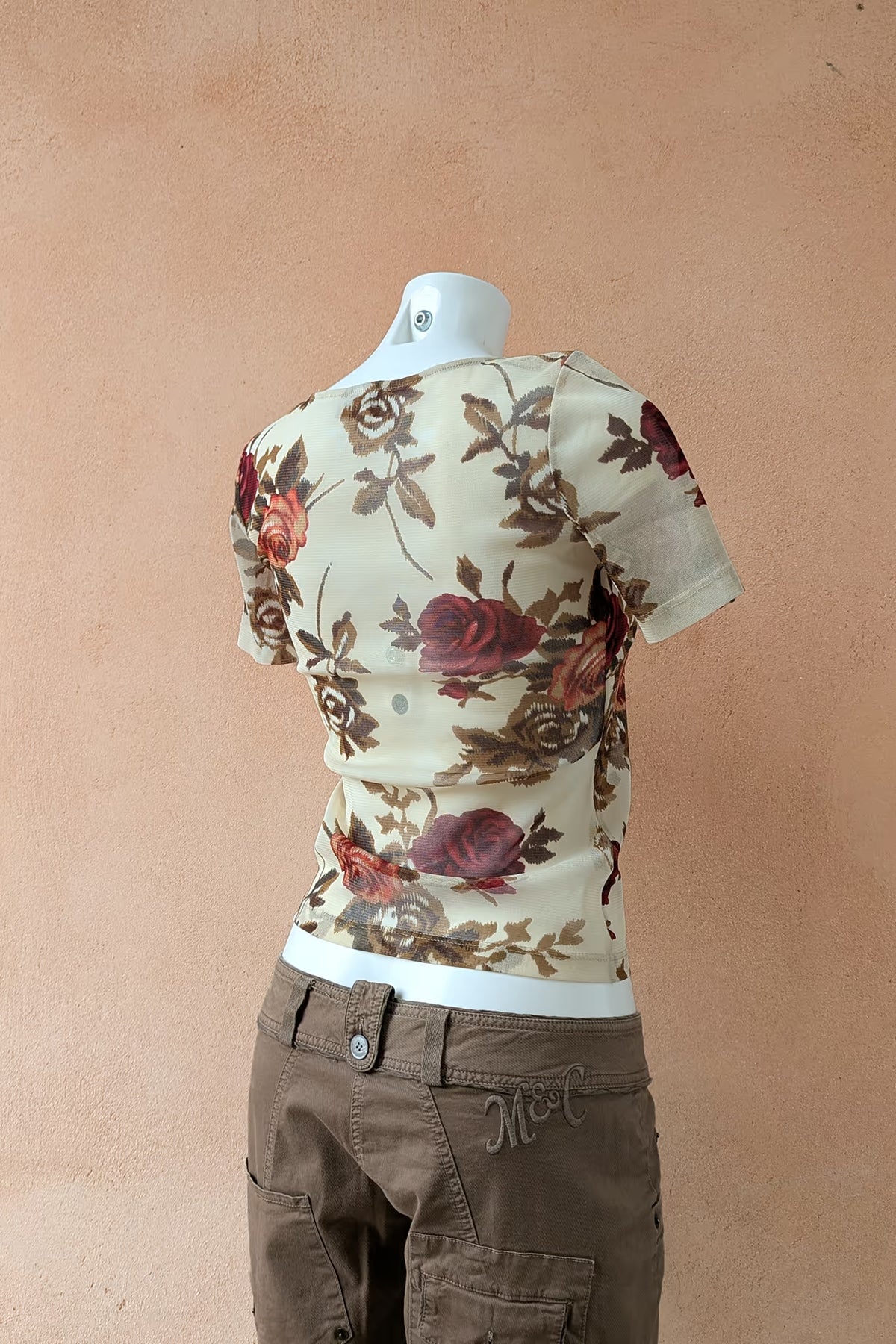 The Cream Rose Print Mesh Top