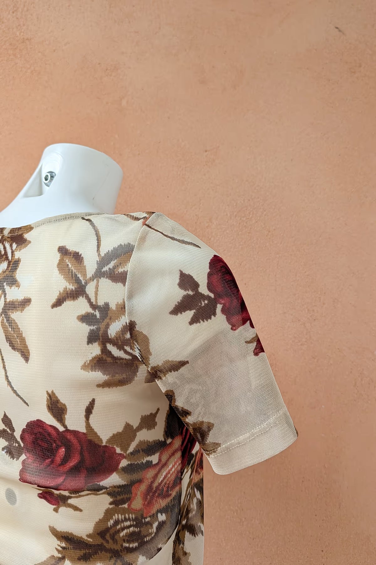 The Cream Rose Print Mesh Top