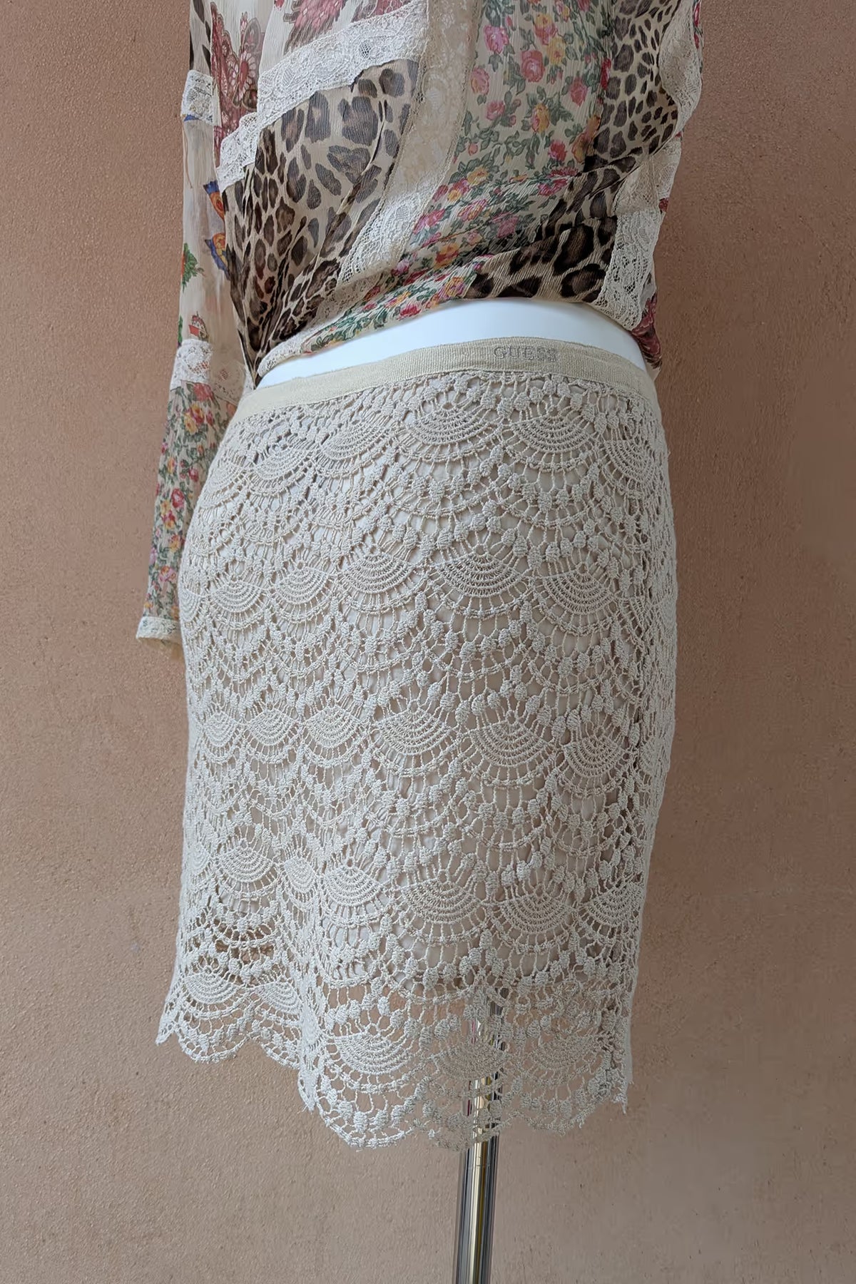 The Guess Cream Cotton Crochet Mini Skirt