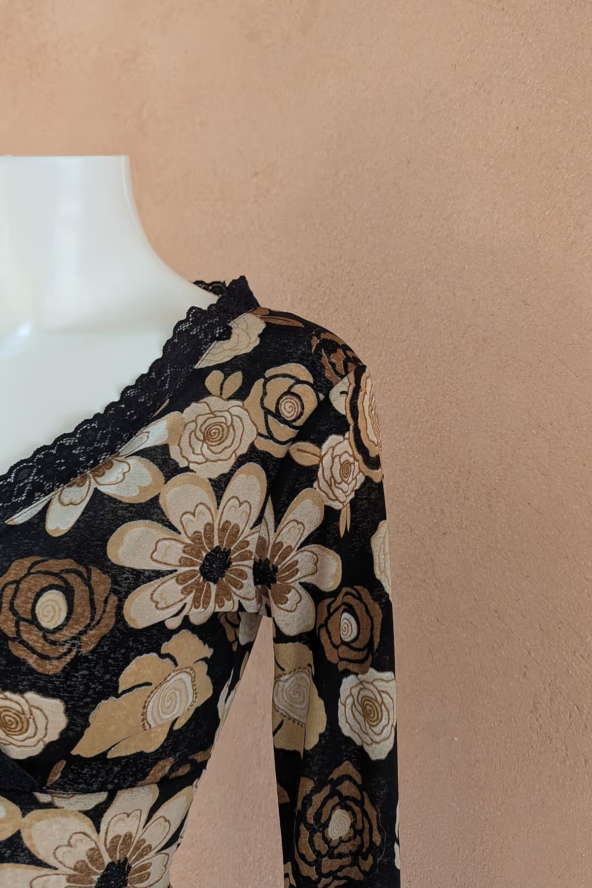 The Black Floral Lace Trim Top