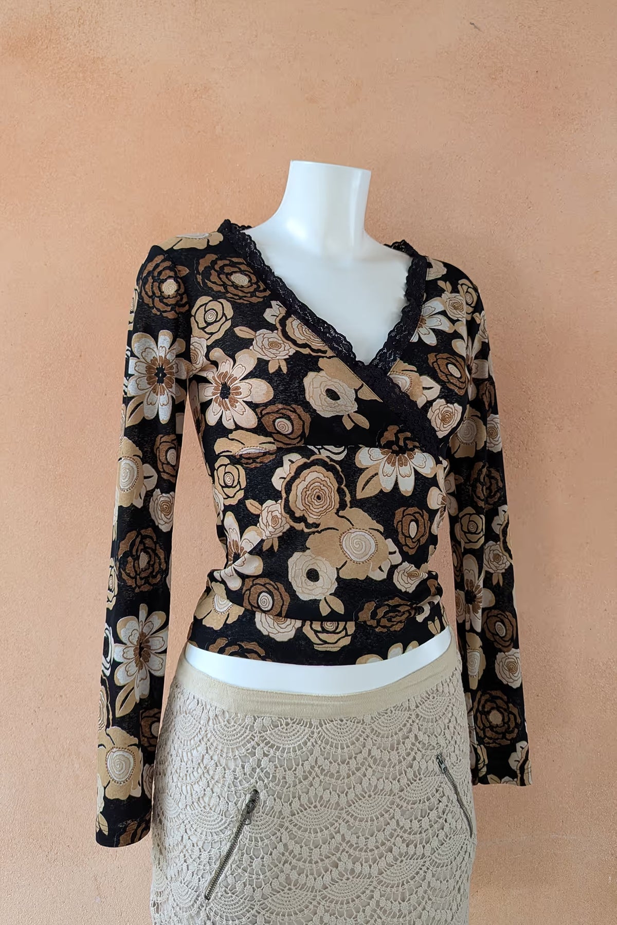The Black Floral Lace Trim Top