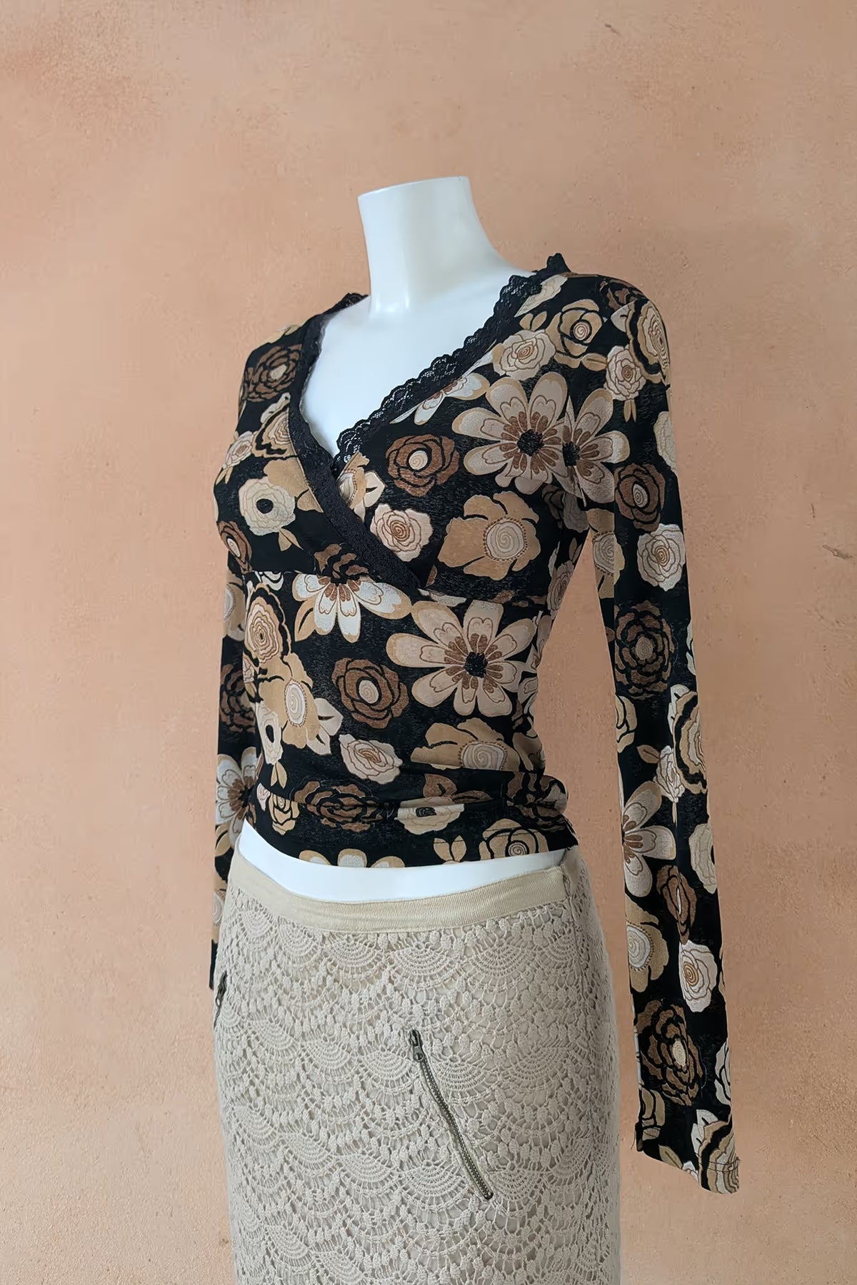 The Black Floral Lace Trim Top