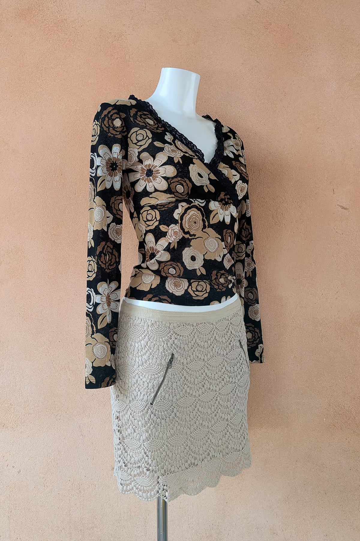 The Black Floral Lace Trim Top