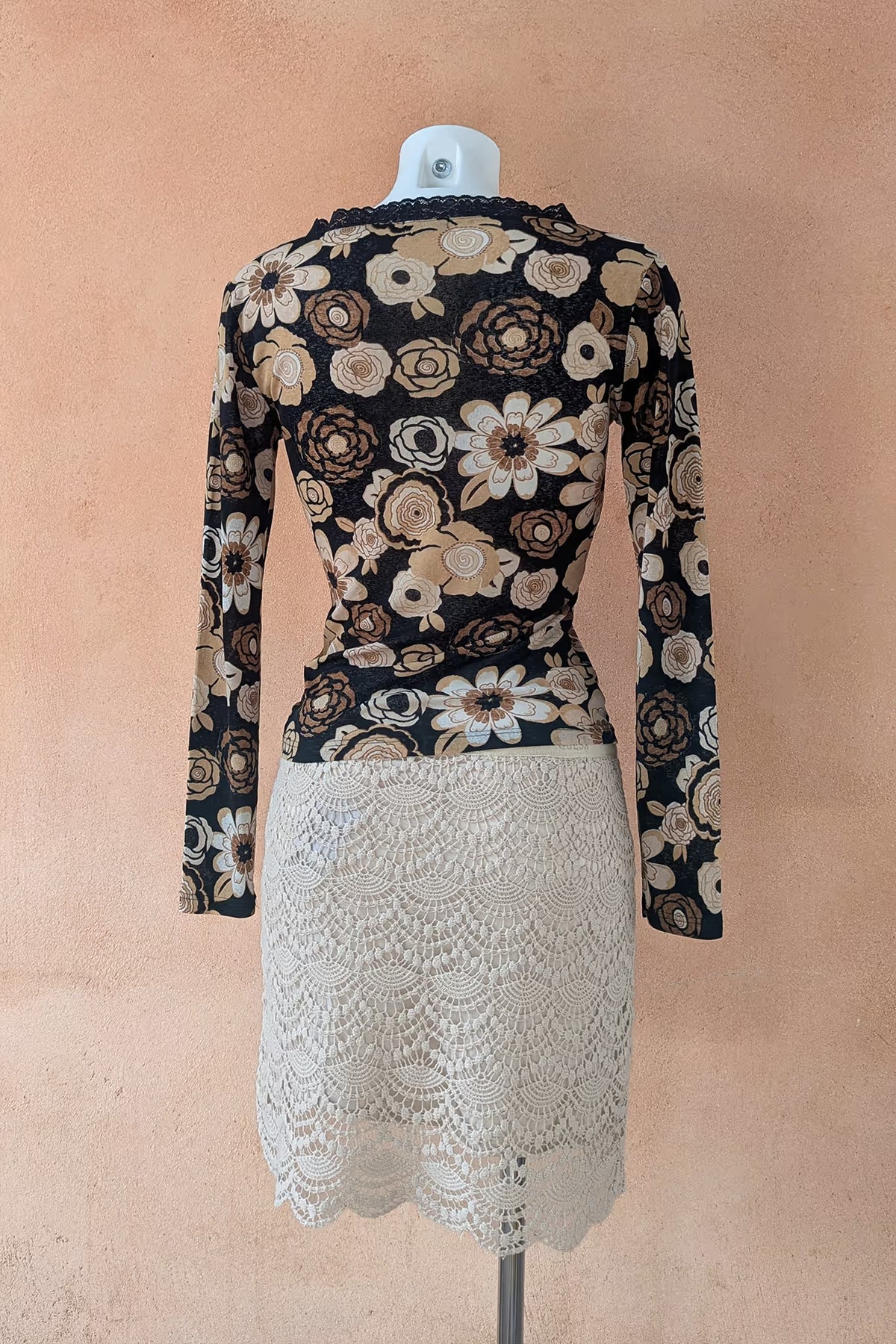 The Black Floral Lace Trim Top