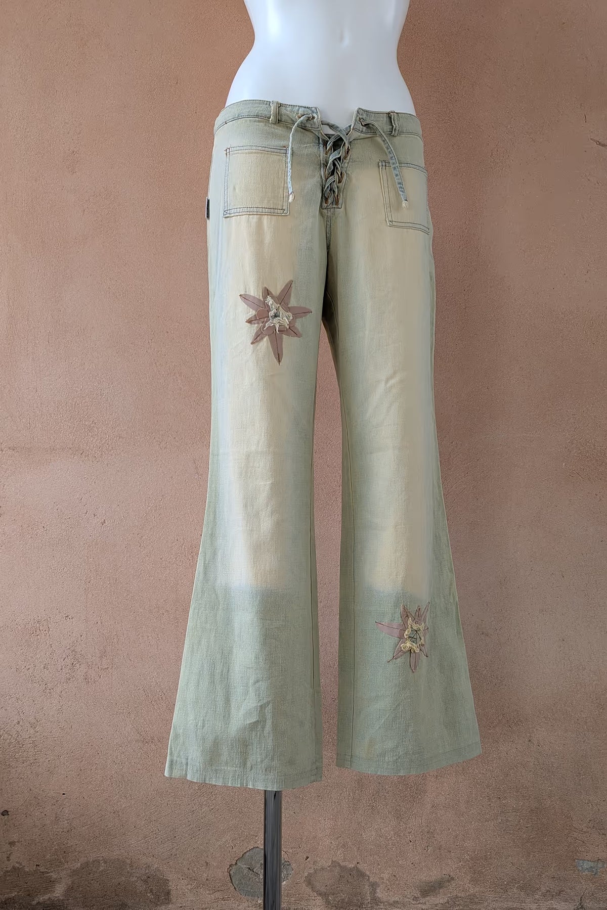The Washed Lace-Up Flared Jeans