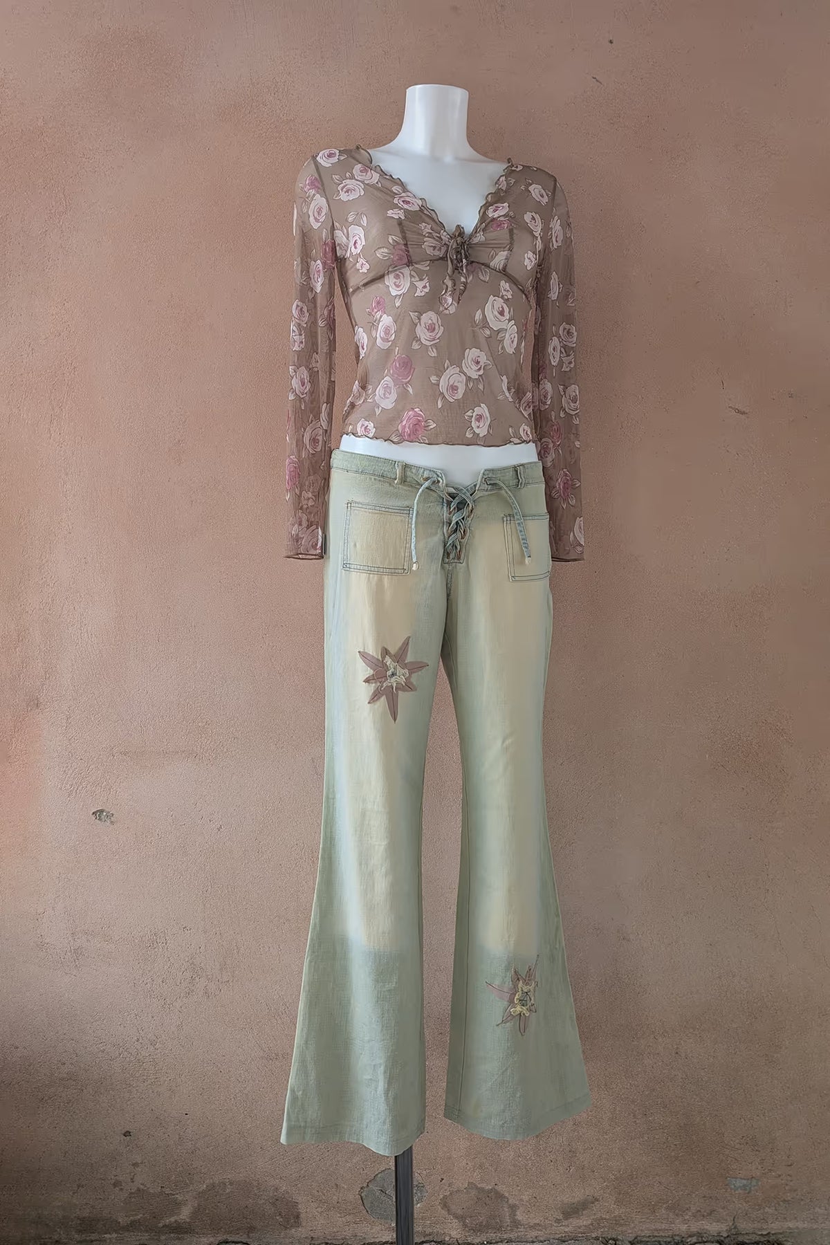 The Brown Rose Print Mesh Top