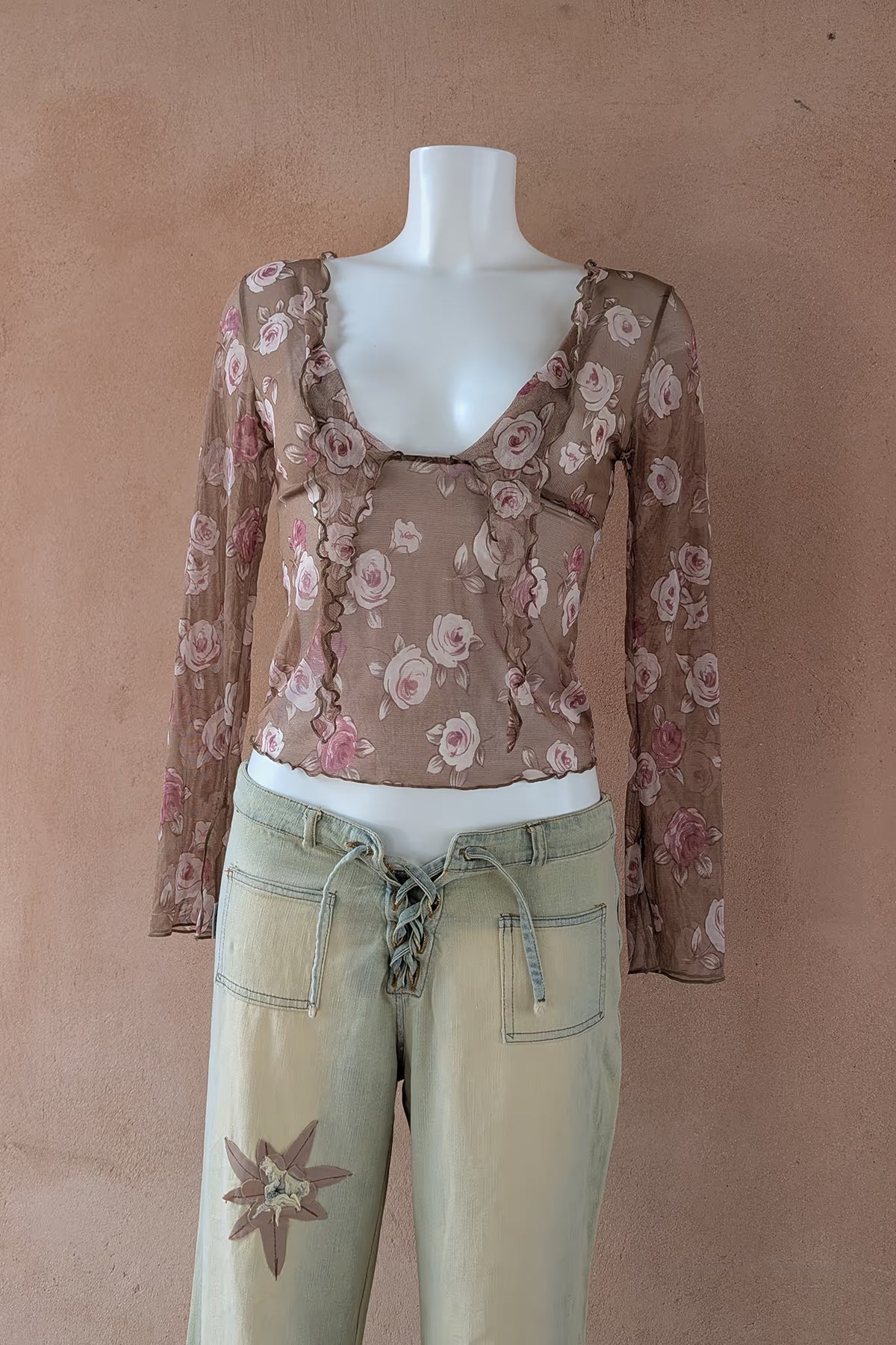 The Brown Rose Print Mesh Top
