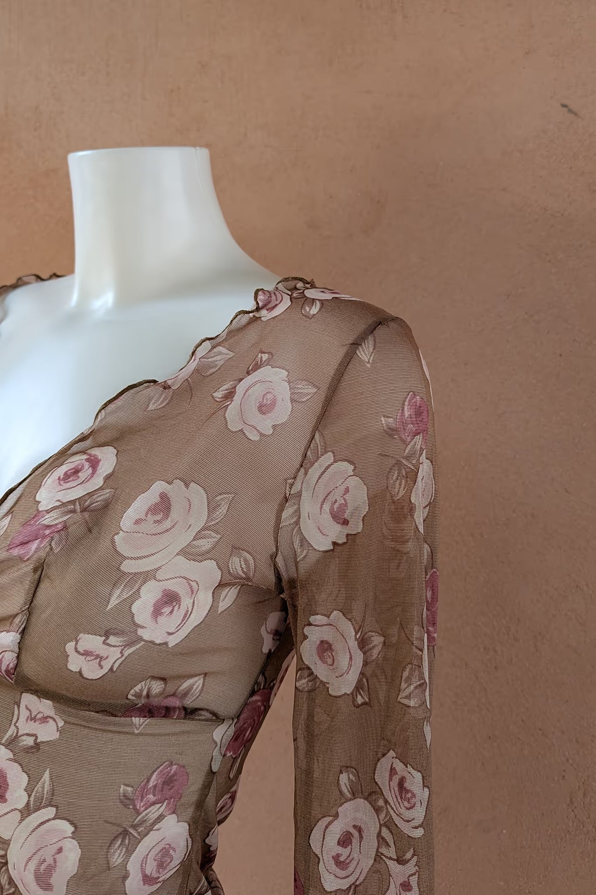 The Brown Rose Print Mesh Top