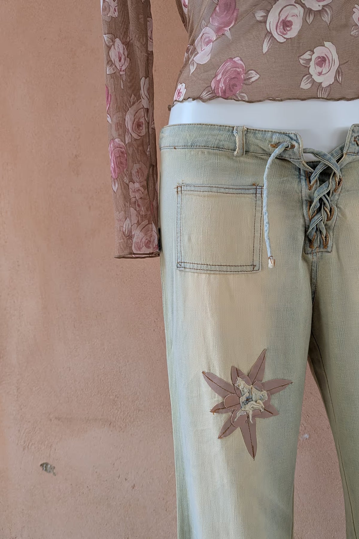 The Washed Lace-Up Flared Jeans