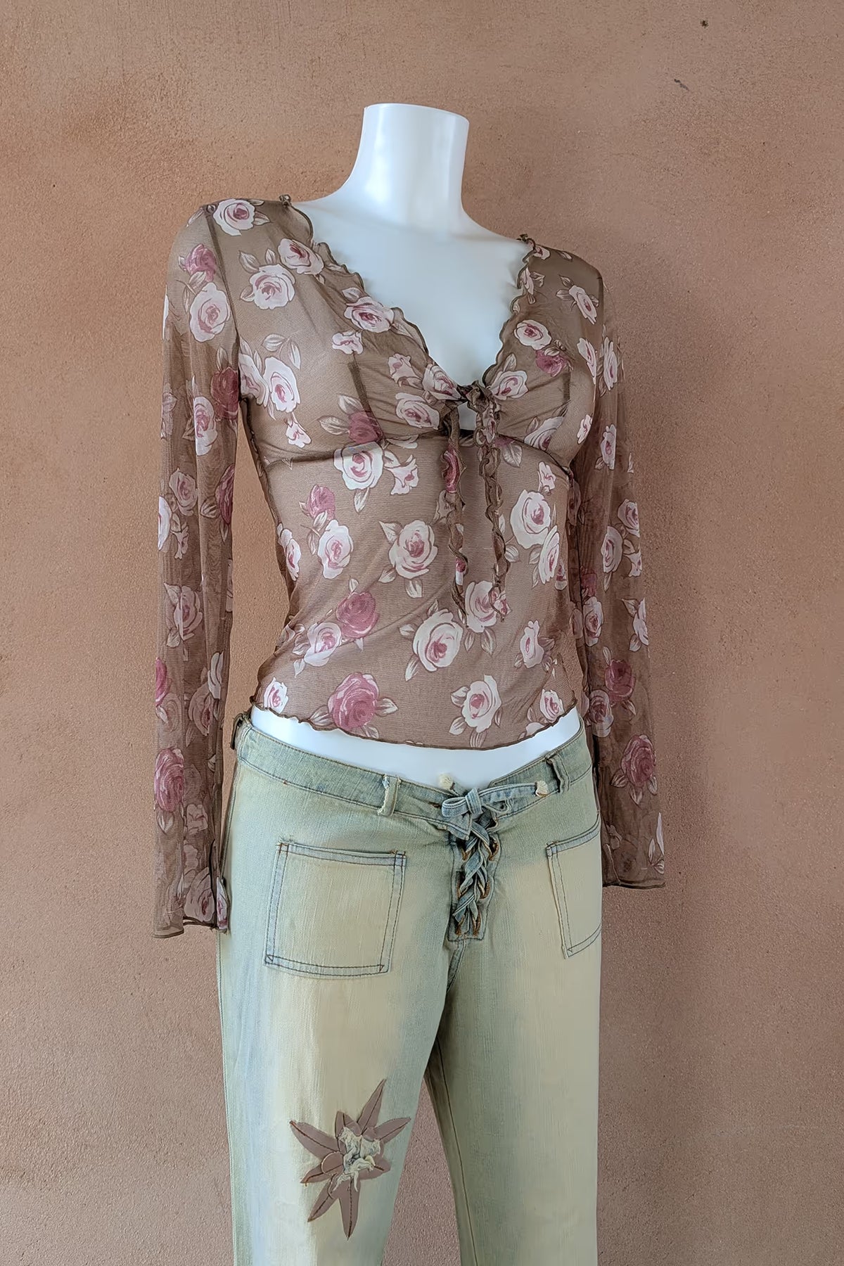 The Brown Rose Print Mesh Top