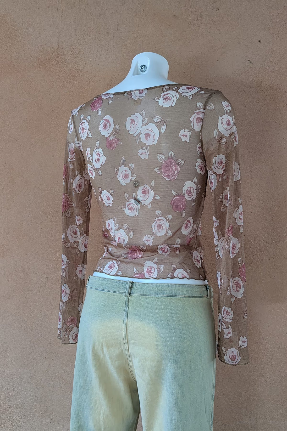 The Brown Rose Print Mesh Top