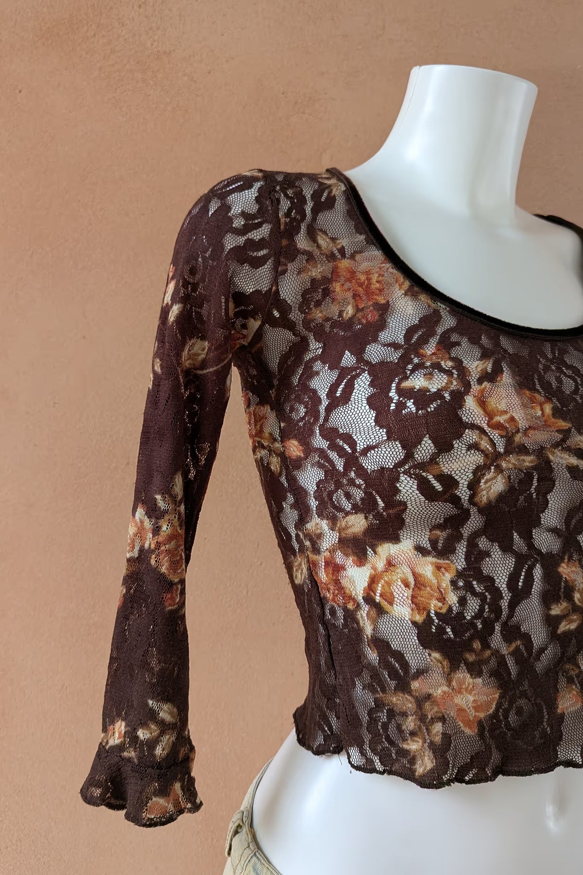 The Brown Floral Lace Crop Top