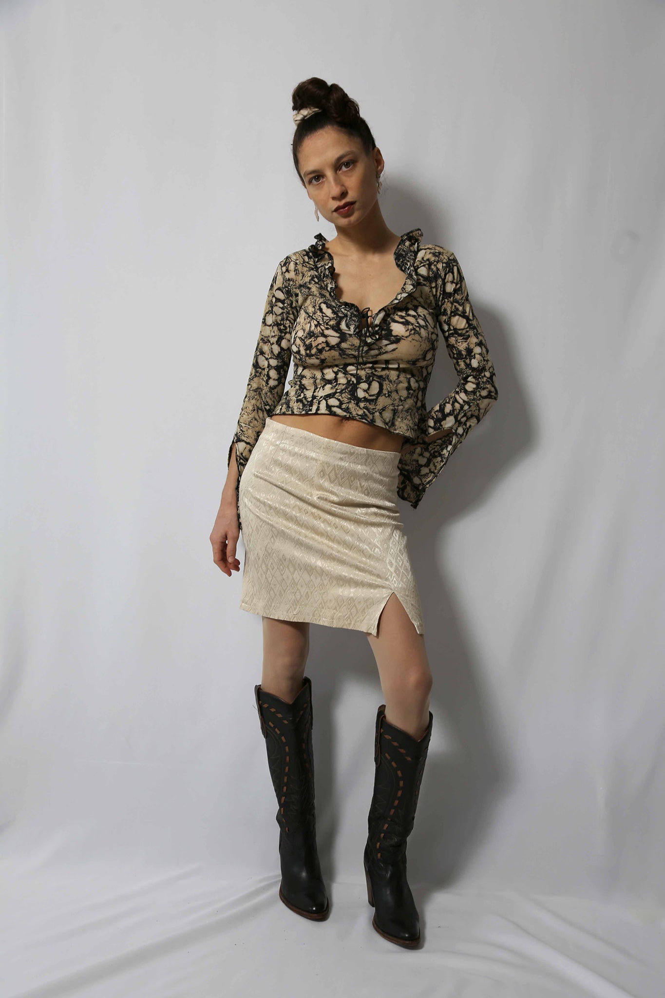 The Abstract-Print Ruffled Crop Top