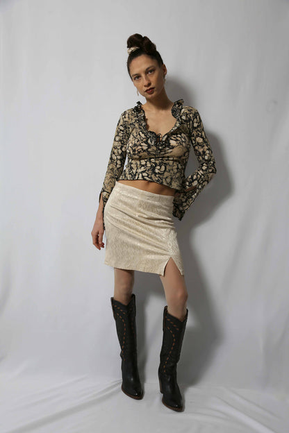 The Abstract-Print Ruffled Crop Top