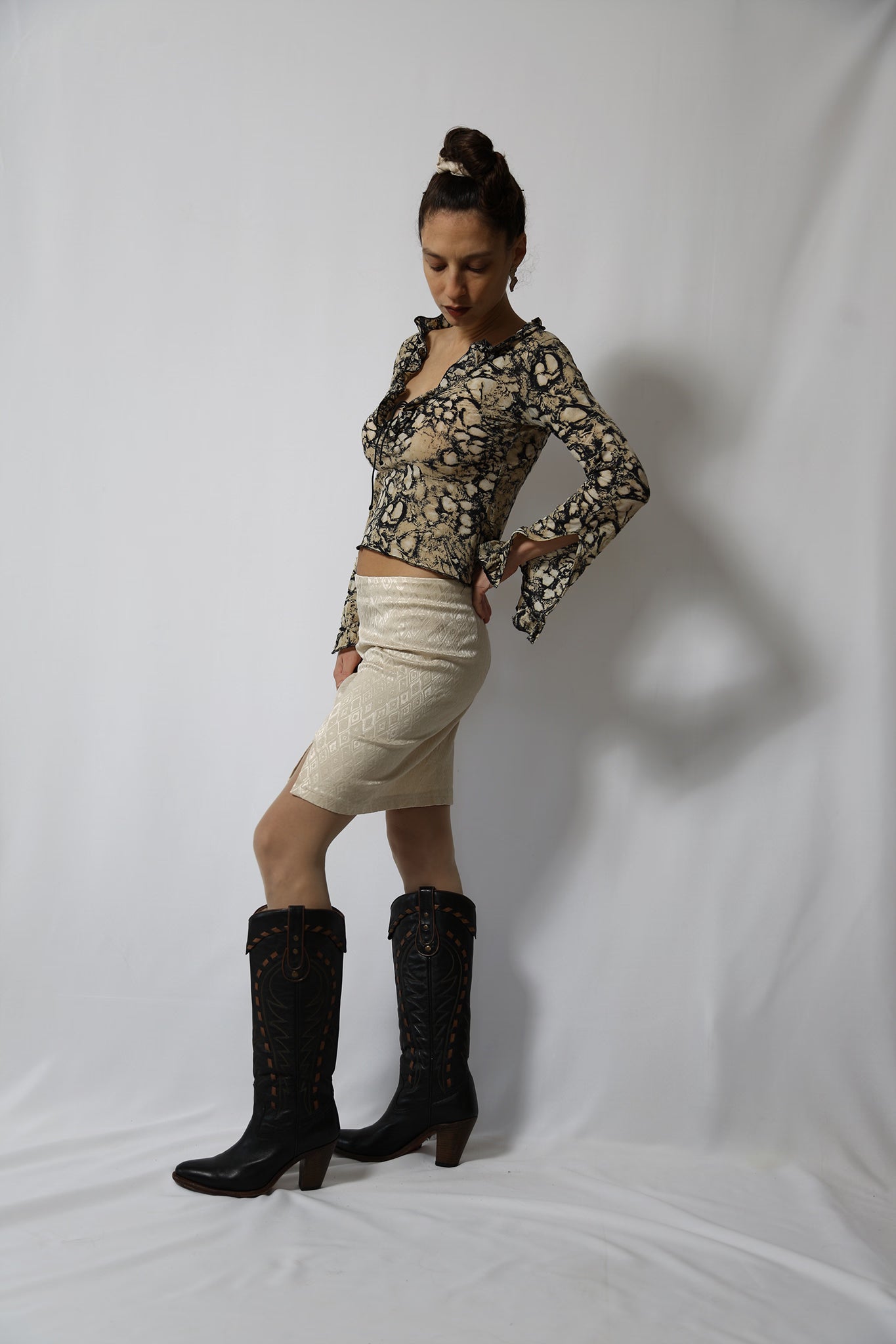 The Abstract-Print Ruffled Crop Top