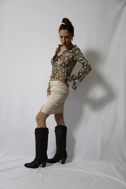 The Abstract-Print Ruffled Crop Top