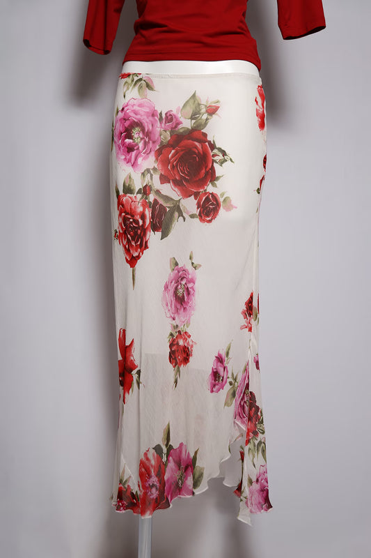 The 90s Pink & Red Roses Viscose Maxi Skirt