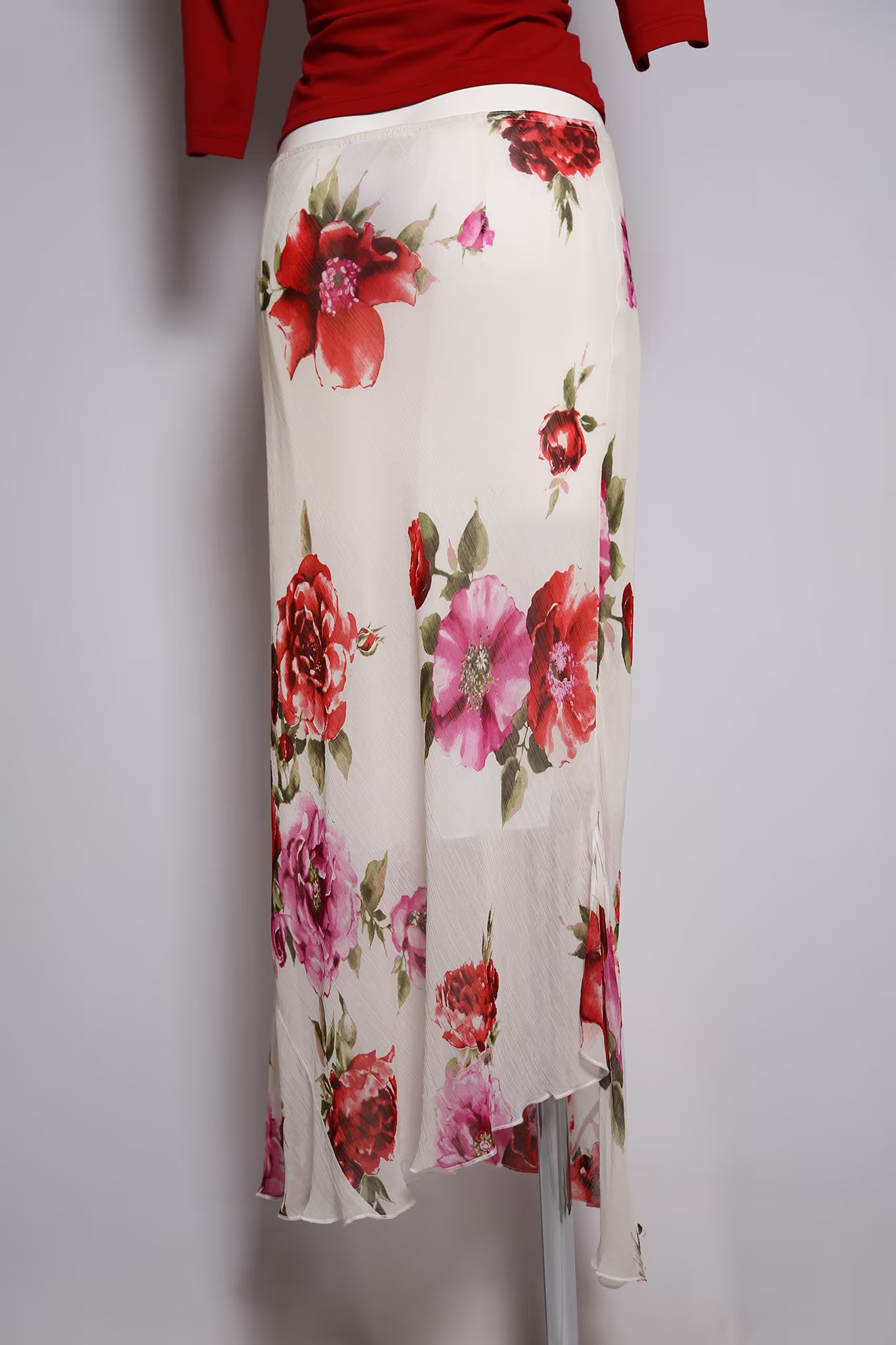 The 90s Pink & Red Roses Viscose Maxi Skirt