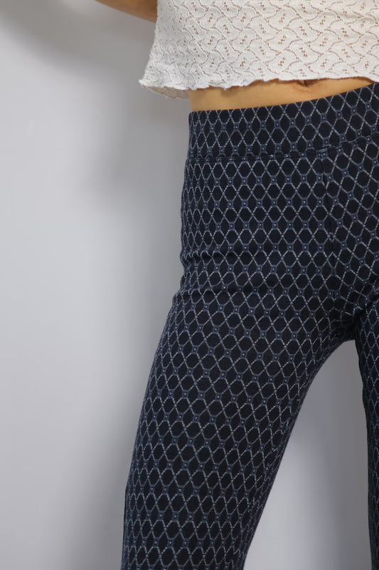 The 90s Dark Blue Printed Flared Tights
